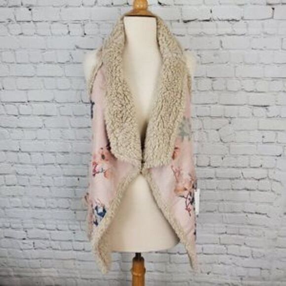 BB DAKOTA bb Dakota Reversible Sherpa Teddy Floral Sweater Vest S NEW - Picture 4 of 7